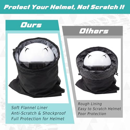 Motorcycle Helmet Bag with Soft Lining & Drawstring Closure, Waterproof Helmet Storage Bag, Large Capacity, Lightweight for Riding Hockey Welding Bicycle Dirt Bike Gear - color: Black
