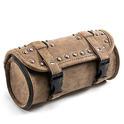 Mini Motorcycle Handlebar Bag Saddlebag Roll Tool Bag for Cafe Racer Bobber Chopper Storage pouch (Brown A) - color: Brown A