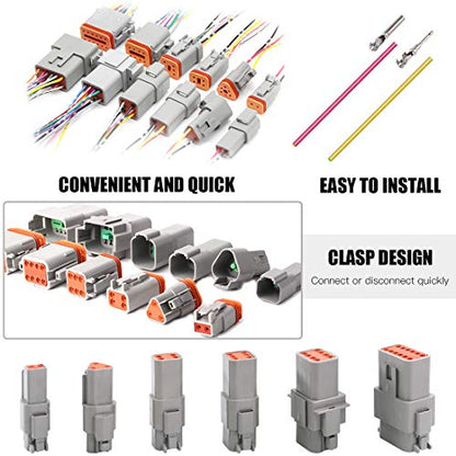 Glarks 78Pcs 6 Pin Way Sealed Gray Male and Female Auto Waterproof Electrical Wire Connector Plug 22-16AWG Connector for Motorcycle, Scooter, Car, Truck, Boats - size: 6 Pin