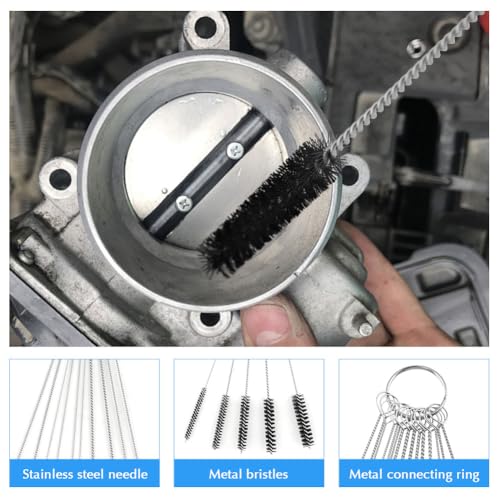 Carburetor Cleaning Kit, 37Pcs Torch Tip Cleaner Set with 3 Double Head Brush 23 Needles 5 Nylon Brushes 1 Scraper 4 Cleaning Hooks and Case for Motorcycle/ATV/Lawn Mower/Torch Chainsaw Small Engines