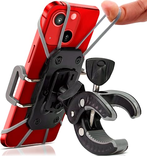 Bike & Motorcycle Phone Mount - For iPhone 16 (15, Xr, SE, Max/Plus), Galaxy S22 or any Cell Phone - Universal ATV, Mountain & Road Bicycle Handlebar Holder. +100 to Safeness & Comfort - color: Impact Resistant Plastic