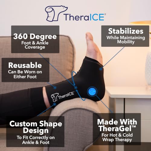 TheraICE Ankle Ice Pack Wrap for Swelling & Sprained Ankle Brace for Women Men, Cold Therapy Foot Heel Spur Support Compression Socks, Plantar Fasciitis & Achilles Tendonitis Sore Feet Pain Relief - size: Large, style: Original