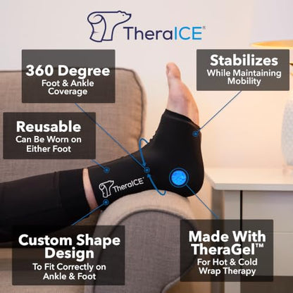 TheraICE Ankle Ice Pack Wrap for Swelling & Sprained Ankle Brace for Women Men, Cold Therapy Foot Heel Spur Support Compression Socks, Plantar Fasciitis & Achilles Tendonitis Sore Feet Pain Relief - size: Large, style: Original