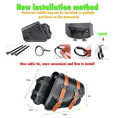 Motorcycle Saddle Bags Side Bags|Saddlebags|Pvc Leather Waterproof Side Swing ArmBags|SideToolBag|UniversalStorage Tool Bag for Motorbike|with cup holder|Brown belt|Black|Right
