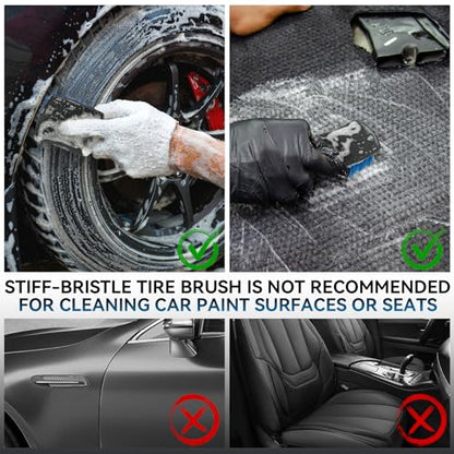 Tire Brushes for Cleaning Tires, Car Wheel Brushes for Cleaning Wheels, Rim Cleaner Brush for Car Detailing, Premium Wheel Cleaner Brush Kit Safe for Cars, Trucks, SUVs, RVs, Motorcycles