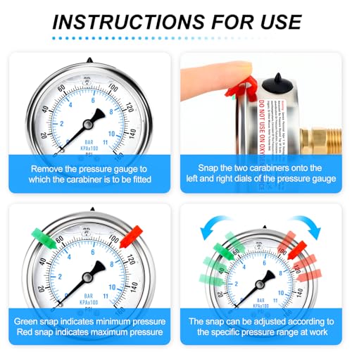 MEANLIN MEASURE 0~160Psi Liquid Filled Pressure Gauge 1/4" NPT 2.5" FACE DIAL Stainless Steel Glycerin Filled WOG Water Oil Air Back Mount (with 2PCS Snaps) - size: 0-160Psi