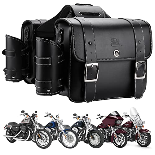 KEMIMOTO PU Leather Motorcycle Saddlebags with Cup Holder Throw Over Saddle bags 20L Side Luggage Bags for Sportster Softail Dyna Rebel Shadow Black