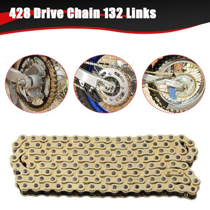 KAMIER 428 Motorcycle Chain 132 Link Gold with Chain Breaker for TTR125 TTR225 Hawk 250 Boom Vader 125 Apollo RFZ TaoTao Coleman 110cc 125cc 150cc Pit Dirt Bike 4 Wheeler ATV Go Kart Heavy Duty Parts - style: 132