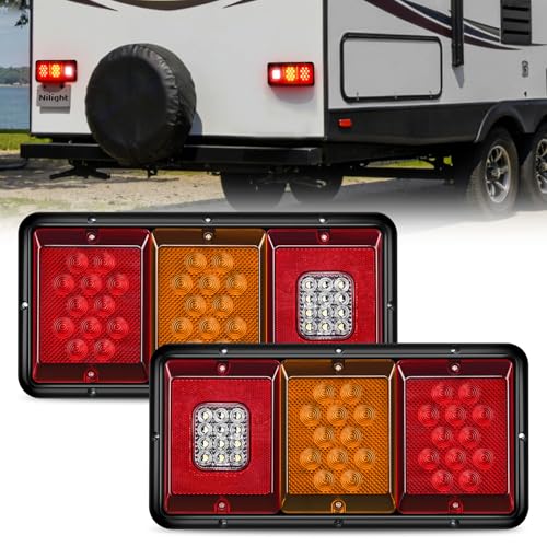 Nilight LED Triple Tail Light 2PCS Rectangle Red Amber Stop Brake Turn Signals White Reverse Back Up Lights Surface Mount Waterproof Trailer Camper Van RV Caravan Taillights - color: Red Amber White Triple Tail Light 36LED 2PCS