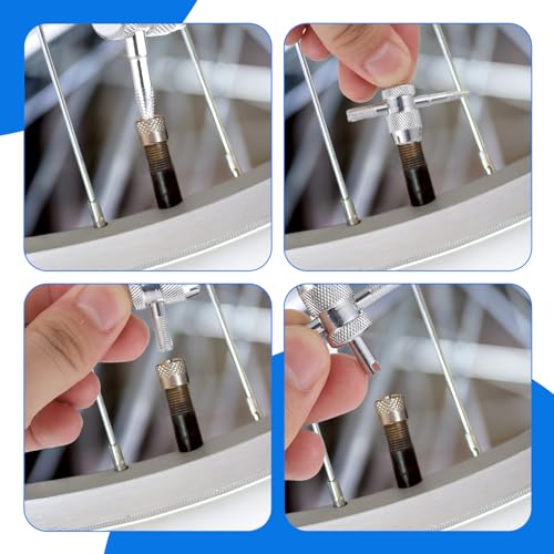 2 PCS Valve Stem Tool Keychain & 4-in-1 Tire Valve Core Removal Tool, Stainless Steel Portable Valves Core Disassembly and Repair Tools for Bicycle Car Motorcycle Repair Install Accessory