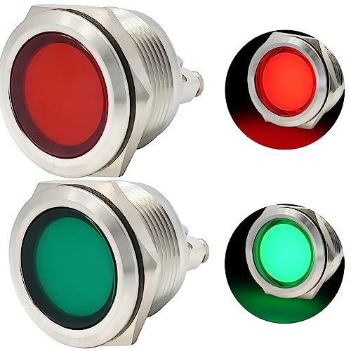 12V Indicator Light 22mm 0.87" Waterproof IP67 Metal Stainless Steel 304 Signal Lamp 12V-24V DC/AC LED Large Light Red and Green 2Pcs - color: Multi-colored, size: 12~24V
