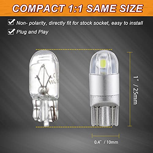 Auxbeam 194 LED Bulb, 168 T10 W5W Bulbs 6000K White, 3030 Chips T10 2825 Replacement Bulb for License Plate Lights, Dome Map Light, Courtesy Light Bulbs (2 PCS) - color: White, size: 2 Pack