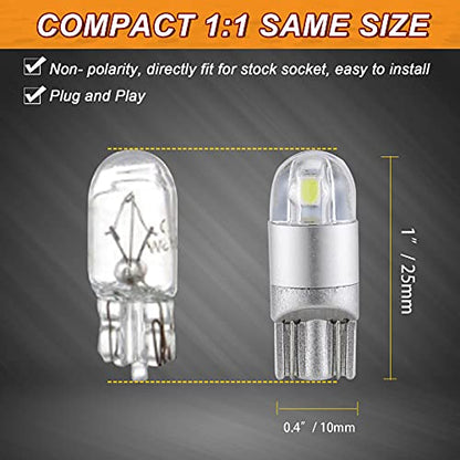 Auxbeam 194 LED Bulbs White, Super Bright 168 T10 W5W 2825 Light Bulbs 6000K 3030 Chips Replacement Bulb for License Plate Lights, Dome Map Light, Courtesy Light Bulbs 10 Pack - color: White, size: 10 Pack