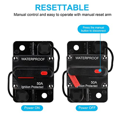 Generic 50 Amp Waterproof Circuit Breaker,Fuse Holder,Audio Circuit Breaker,with Manual Reset,12V-48V DC,30A-300A,for Automotive Marine Boat Audio System Current Overload Protection - color: WE50A