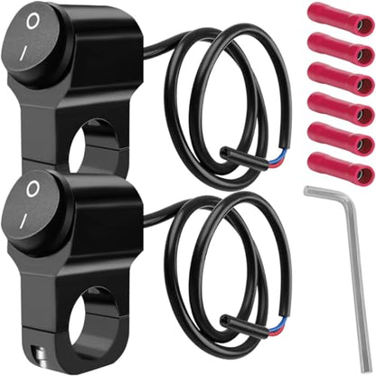 2PCS 7/8" Motorcycle Handlebar Switch 12V Aluminum Alloy Handlebar Switches Black Push Button ON Off with Crimp Connectors Hex Key Allen Wrench for ATV UTV Bike Scooters Headlight (22mm) - color: Black Push Button