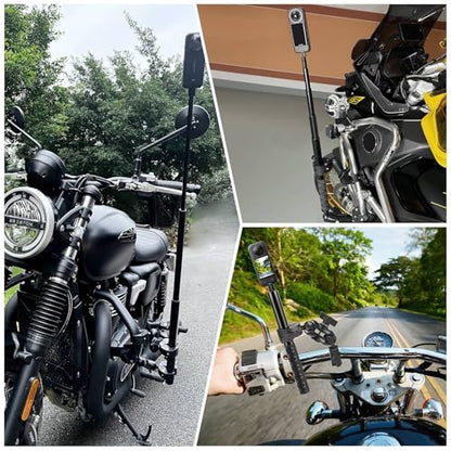PULUZ Motorcycle Bike Handlebar Double clamp Mount with 59" Invisible Selfie Stick for insta360 X4/X3/X2/XONE/GO2/3 Action Camera - style: Double-Head Clamp Kit