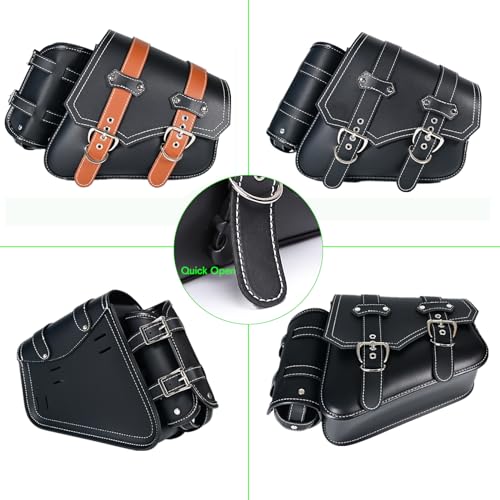 Motorcycle Saddle Bags Side Bags|Saddlebags|Pvc Leather Waterproof Side Swing ArmBags|SideToolBag|UniversalStorage Tool Bag for Motorbike|with cup holder|Brown belt|Black|Right