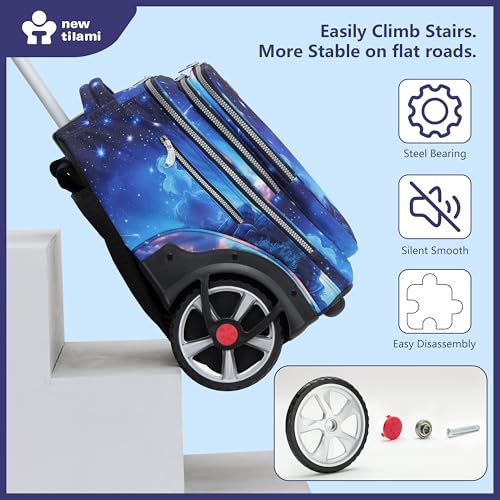 NEW TILAMI 20" Rolling Backpack for Teens Adults, Climbing Stairs Waterproof Backpack with Wheels for School Business Trave Camping with Laptop Compartment, Fit 17 Inch Laptop, Spacey Blue - color: Spacey Blue