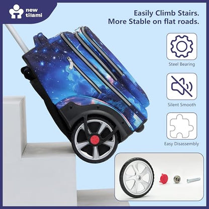 NEW TILAMI 20" Rolling Backpack for Teens Adults, Climbing Stairs Waterproof Backpack with Wheels for School Business Trave Camping with Laptop Compartment, Fit 17 Inch Laptop, Spacey Blue - color: Spacey Blue