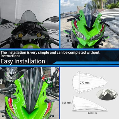 Motorcycle Windscreen Windshield Motorcycle Front Fairing Flyscreen Wind Deflector Windshield Spoiler Compatible with Kawasaki Ninja ZX-4R/4RR 2023 2024 Ninja ZX-25R 2021-2024 (Clear) - color: Clear