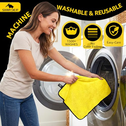 SMINDER 12-Pack Microfiber Cleaning Cloth, Car Drying Towels Car Detailing– XL Microfiber Towels for Cars, Trucks (15.7" x 15.7"), Ultra-Absorbent, Streak-Free, Scratch-Free, No Water Spots - color: Yellow
