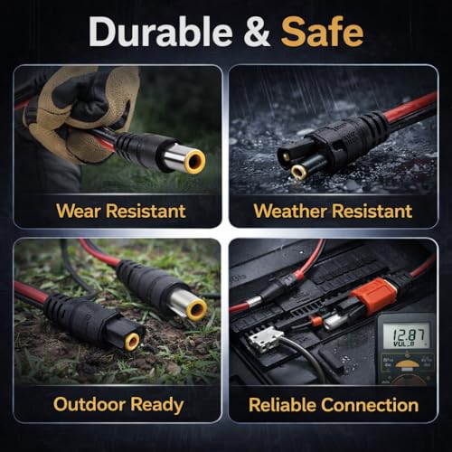 4 PCS 10AWG SAE Connector Extension Cable 1FT,Heavy Duty 12V SAE Connectors Quick Disconnect Power Cable,10AWG Pigtail Wire,1FT SAE Extension Cord Compatible with Solar Panel,Motorcycle,Car,RV,Tractor