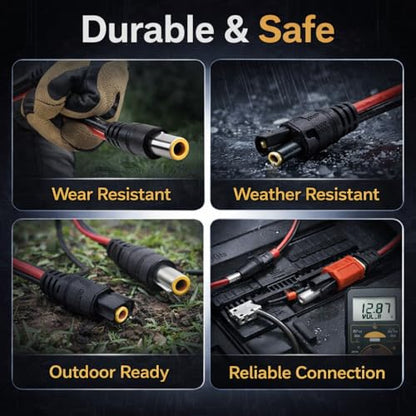 4 PCS 10AWG SAE Connector Extension Cable 1FT,Heavy Duty 12V SAE Connectors Quick Disconnect Power Cable,10AWG Pigtail Wire,1FT SAE Extension Cord Compatible with Solar Panel,Motorcycle,Car,RV,Tractor