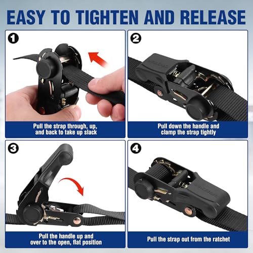 WORKPRO Ratchet Tie Down Straps, 4-Pack | 1" x 15' | 1823 lbs Break Strength Heavy Duty Ratchet Straps with 4PC Soft Loops, Fits for Moving Appliances Motorcycle ATV Truck (Black)