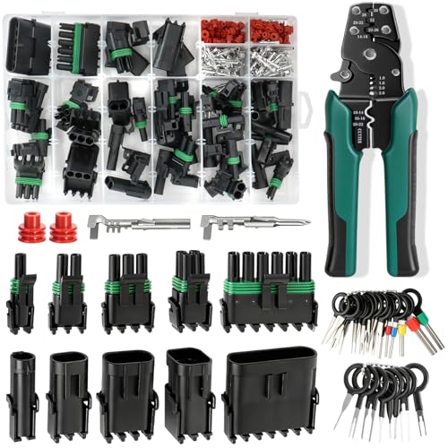 308PCS 19 Sets Weather Pack Connectors Kit, 1 2 3 4 6Pin Automotive Electrical Wire Connectors with Stripper(18-12AWG), Male Female Terminals Plug Kit and Terminal Removal Tool - size: 308PCS