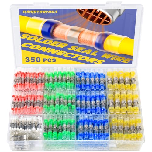 haisstronica 350PCS Solder Seal Wire Connectors,26-10 Gauge Marine Grade Heat Shrink Wire Connectors,Waterproof Butt Connectors,Butt Splice Eletrical Wire Connectors Kit(5Colors/5Sizes) - style: 350PCS