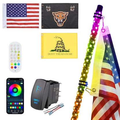 Ehaho 1 Pack 5FT Whip Lights, LED Whip Light with App & Remote Control, Spiral RGB Chasing Lighted Whips with Rocker Switch, Music Whip Light for UTV ATV Polaris RZR Can-Am SXS Truck - size: 5FT / (Pack of 1)