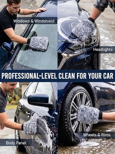 TAKAVU Car Wash Mitt Scratch Free, 2 Pack Microfiber Wash Mitts for Auto Detailing, Soft Lint Free Cleaning Gloves, Holds Sudsy Water, Machine Washable (Black & White) - color: Black