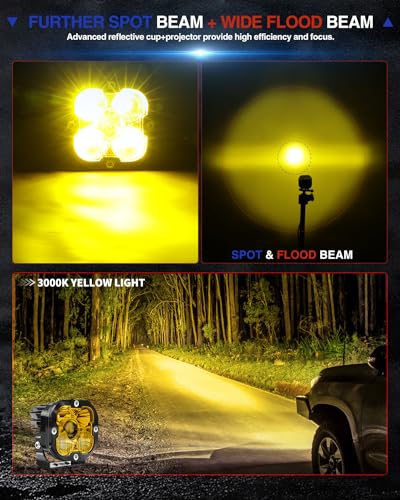 3 inch Yellow LED Fog Light Pods for Offroad Trucks Pickup Motorcycle UTV Amber Ditch/Rear Chasing/A-Pillar Lights 3000K 2PCS(+DT Wiring Harness) - size: 3 inch Yellow