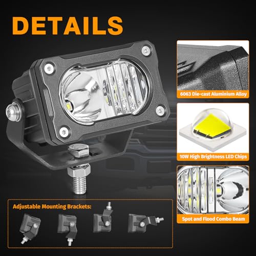 Muto-Beam LED Pods, 2PCS 3Inch Driving Lights 40W Spot Flood Combo Fog Light Off Road LED Cubes Backup Lighting Auxiliary Light Ditch Lights for Truck ATV UTV Motorcycle SUV Jeep Dirt Bike - size: Combo