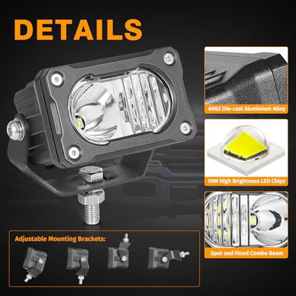 Muto-Beam LED Pods, 2PCS 3Inch Driving Lights 40W Spot Flood Combo Fog Light Off Road LED Cubes Backup Lighting Auxiliary Light Ditch Lights for Truck ATV UTV Motorcycle SUV Jeep Dirt Bike - size: Combo