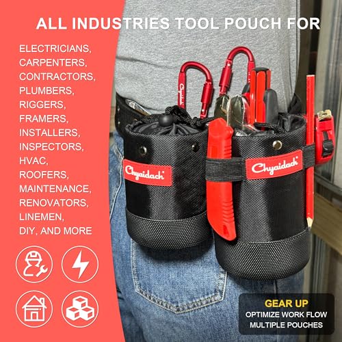 Chyaidach Small Tool Pouch with Steel Lining & Carabiner | Belt Loop Tool Pouches for Nails, Screws | Fits All Belts, Backpack & Bag | Ideal for Carpenter, Electrician, Contractor