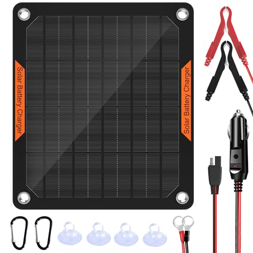 OYMSAE 5W 12V Solar Car Battery Charger Portable Waterproof Solar Power Battery Charger & maintainer with Trickle Cigarette Lighter Plug & Alligator Clip - size: 5W