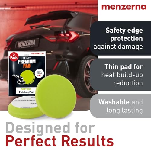 menzerna 3.5 Inch 2X Premium Polishing Pads Finish I High Shine Finishing Buffer Pad I Body Repair Buffing & Polishing I with Safety Edge, Velcro Attachment I Washable & Long Lasting - style: Finish Cut Pad