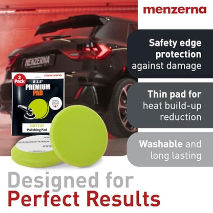 menzerna 3.5 Inch 2X Premium Polishing Pads Finish I High Shine Finishing Buffer Pad I Body Repair Buffing & Polishing I with Safety Edge, Velcro Attachment I Washable & Long Lasting - style: Finish Cut Pad