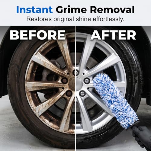 Wheel Barrel Cleaning Brush, 2026 New Multi-Fiber Cleaning Brush,Soft Microfiber Car Detailing Tool for Rim Cleaning and Tire Detailing, 17 Inch Length (1, Blue) - color: Blue