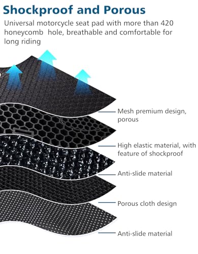 SUNPIE Motorcycle Gel Seat Pad Universal Motor Bike Seat Cover with Sun Protection Covers 3D Honeycomb Breathable Comfortable UV Resistance for Seat Height Adjustment &Vibration Reduction