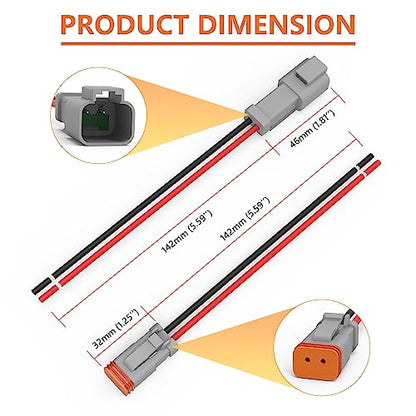 Deutsch DT 2 Pin Connector 5 Sets - 2 Way DT Automotive Waterproof Male Female Plug Wiring Harness for Car, Truck, Boats, LED Work Light, 16 AWG. (5 Sets 2 Pin, Grey) - size: 2-pin