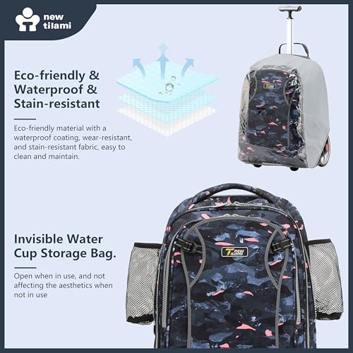 NEW TILAMI 20" Rolling Backpack for Teens Adults, Climbing Stairs Waterproof Backpack with Wheels for School Business Trave Camping with Laptop Compartment, Fit 17 Inch Laptop, Grey Stone - color: Grey Stone