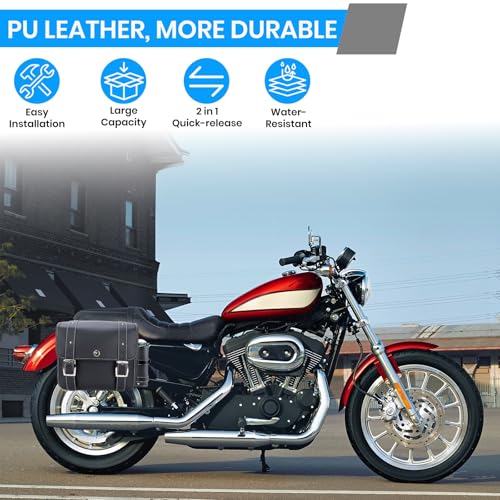 20L Motorcycle Saddlebags Water-Resistant Storage for Harley Sportster Softail Dyna Honda Shadow, Quick-Attach Remove Design with Bottle Bags, Universal Fit Large Capacity Luggage Bags (Black)