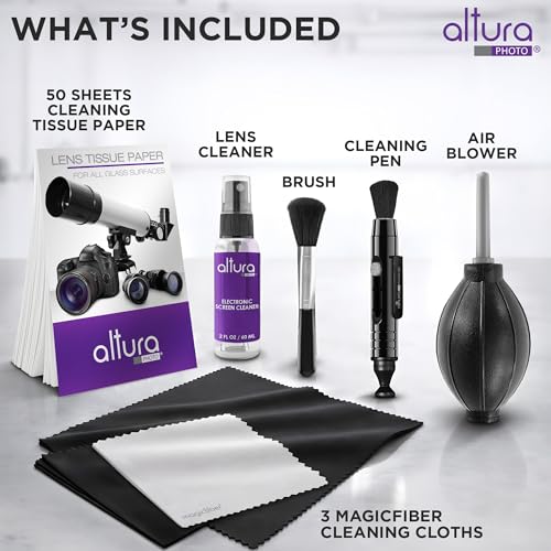 Altura Photo Camera Cleaning Kit - Lens Cleaner Spray, Brush, Pen, Blower, Microfiber Cleaning Cloths, Tissue Wipes for Canon Nikon Sony Fuji Olympus Pentax Sigma Tamron DSLR & Mirrorless Cameras - style: w/ 2 oz. Altura Photo Cleaning Solution