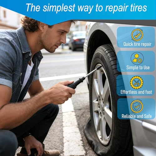 61PCS Tire Repair Rubber Nails Kit .Tire Screw Plug Repair Kit with Box and Screwdriver, Self Screw in Tire Repair Plugs for Car, Motorcycle, Truck, Tractor Tire Puncture Repair