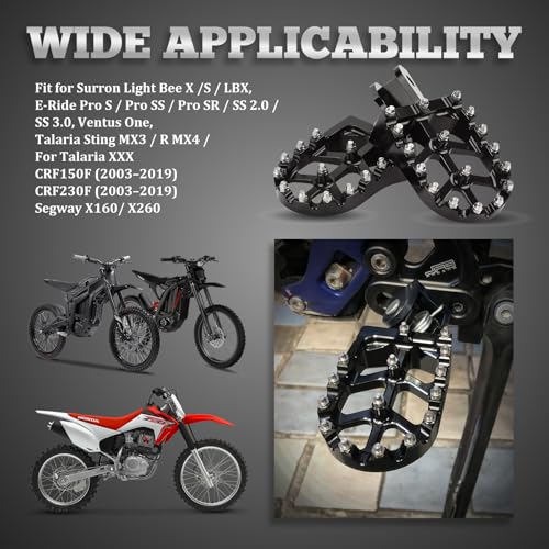 XINGWU Dirt Bike Foot Pegs for Surron Light Bee X/S E-Ride Pro SS/SR/S Talaria Sting MX3/R MX4 Segway X160/X260 CRF150F 230F 250F Electric Dirt Bike Foot Peg Rests (Black) - color: Black