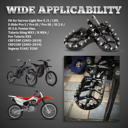 XINGWU Dirt Bike Foot Pegs for Surron Light Bee X/S E-Ride Pro SS/SR/S Talaria Sting MX3/R MX4 Segway X160/X260 CRF150F 230F 250F Electric Dirt Bike Foot Peg Rests (Black) - color: Black