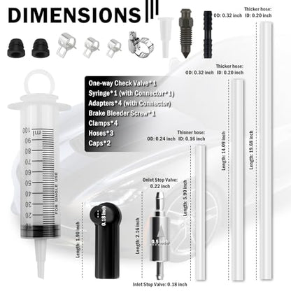 Brake Bleeder Kit,Brake Bleeder Hose One Way Check Valve Kit with Hose/100ml Syringe/Adapters/Clamps/Screws/Caps,Professional Brakes Fluid Bleeders Kits for Cars,Trucks,Motorcycles