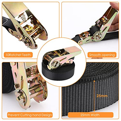 LIFERUN 10 Pack 1" x 20' Ratchet Straps Heavy Duty, 1760lbs Break Strength Endless Ratchet Strap, NO Hook, Tie Down Straps for Motorcycles, Goods, Luggage,Black - color: Black